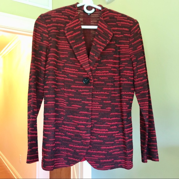 Misook • One Button Red + Black Jacket - Picture 1 of 5